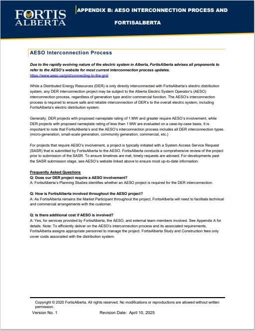 Appendix B - AESO Interconnection and FortisAlberta