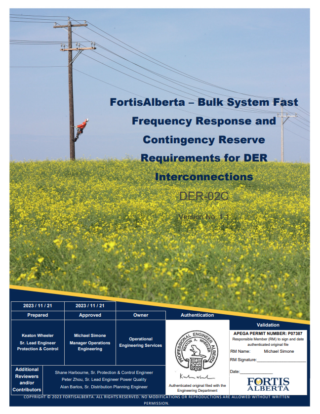 DER-02C FortisAlberta Fast Frequency Response and Contingency Reserve Requirements