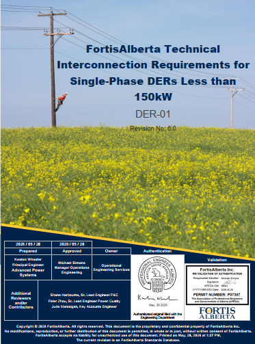 DER-01 - FortisAlberta Technical Interconnection Requirements for Single-Phase DERs Less than 150 kW