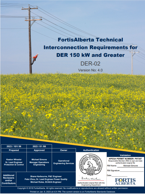 FortisAlberta Technical Interconnection Requirements - DER 150kW and Greater